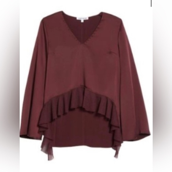 Elizabeth & James Heath Ruffle Hem Top Maroon - Picture 2 of 5